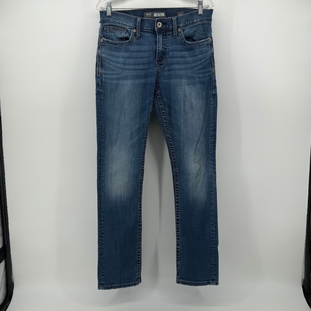 BKE Alec Straight Leg Jeans Mens 31R Medium Wash Faded Denim Pants - Picture 2 of 13
